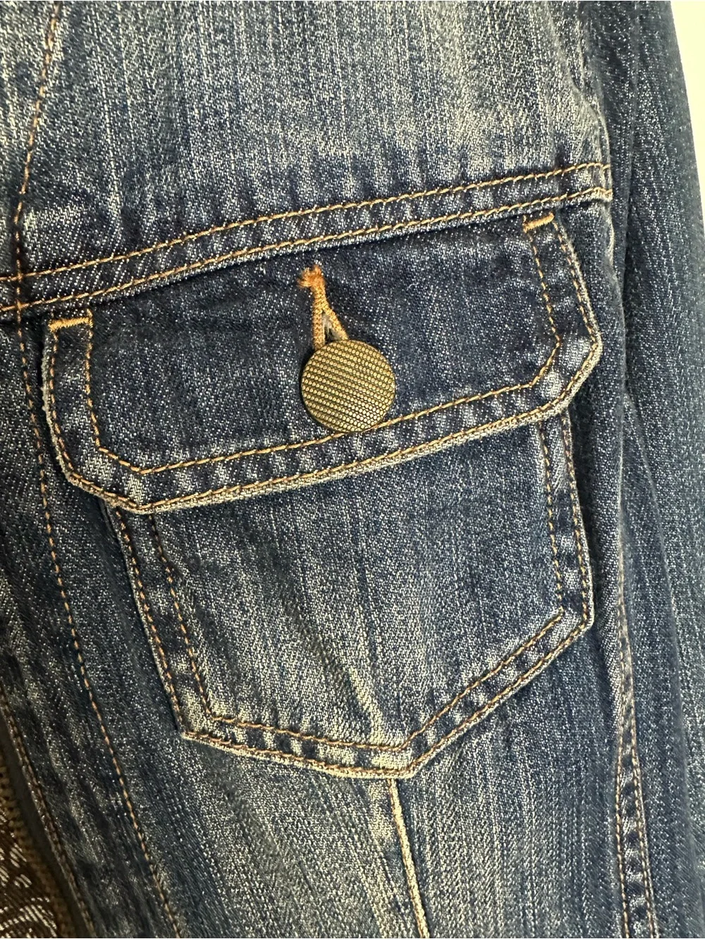 CAbi Reversible Denim Jean Jacket with printed Back Panel